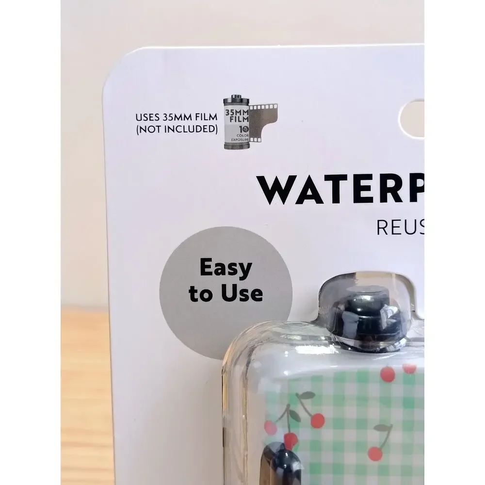 NEW Y2K Aesthetic Waterproof 35mm Reusable Film Camera Green Gingham Cherry